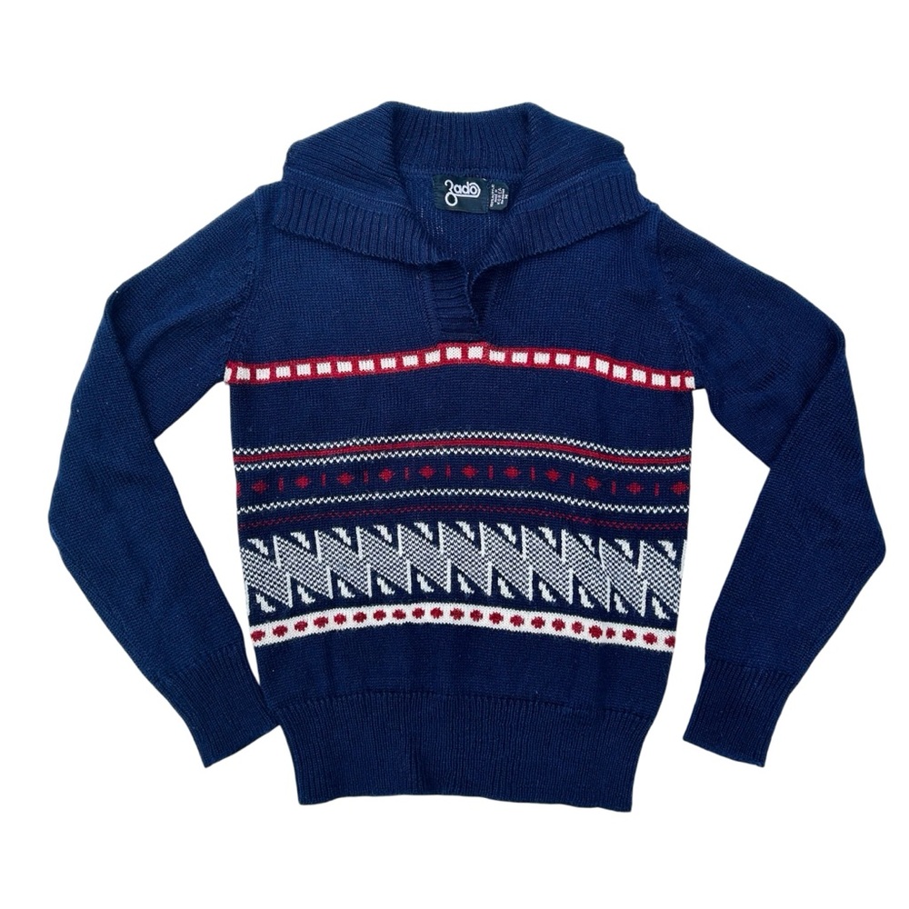 Vintage Zado 90's Sweater Women's Medium 70's Style‎ Navy Red Patterned Henley